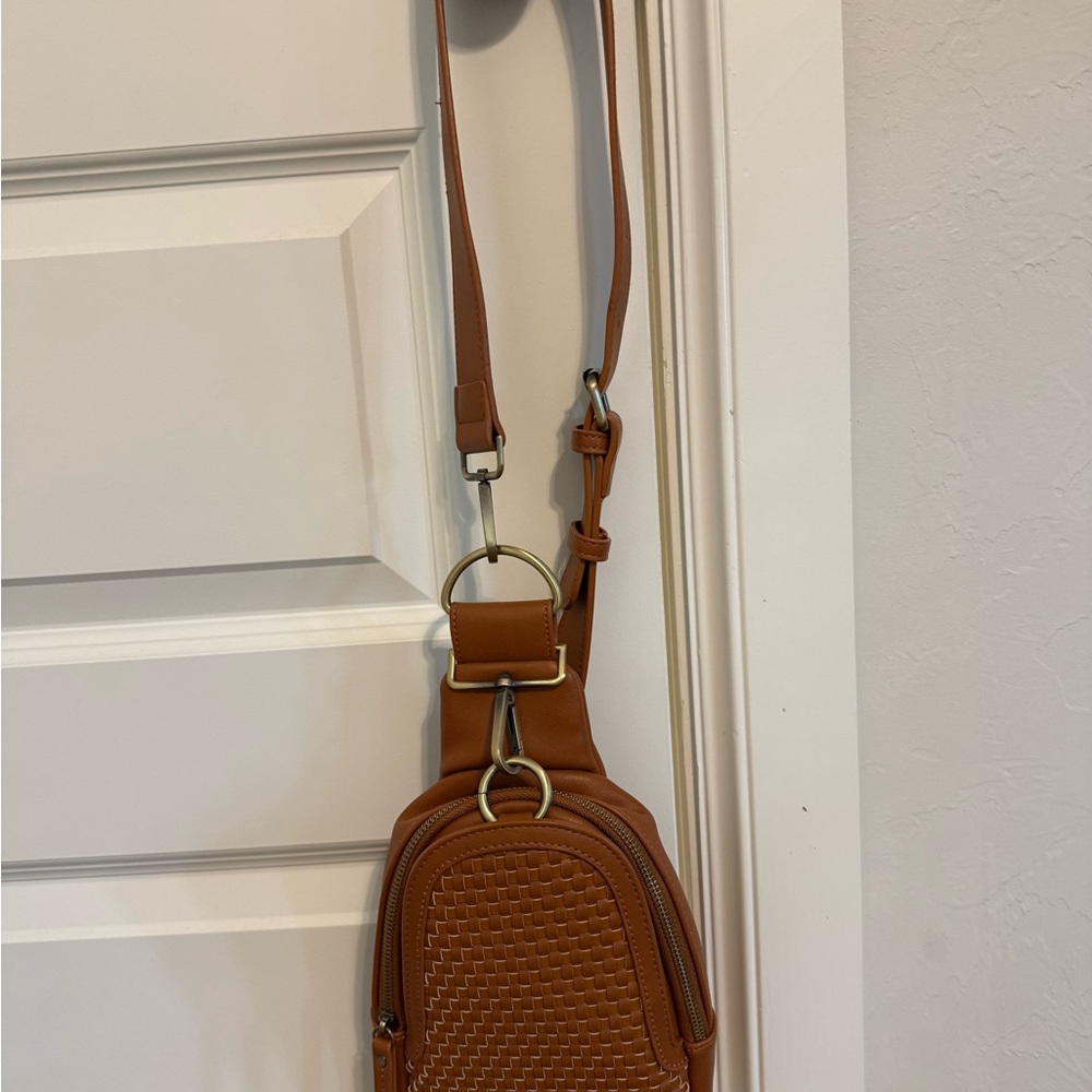 Brown Woven Leather Crossbody Sling Bag